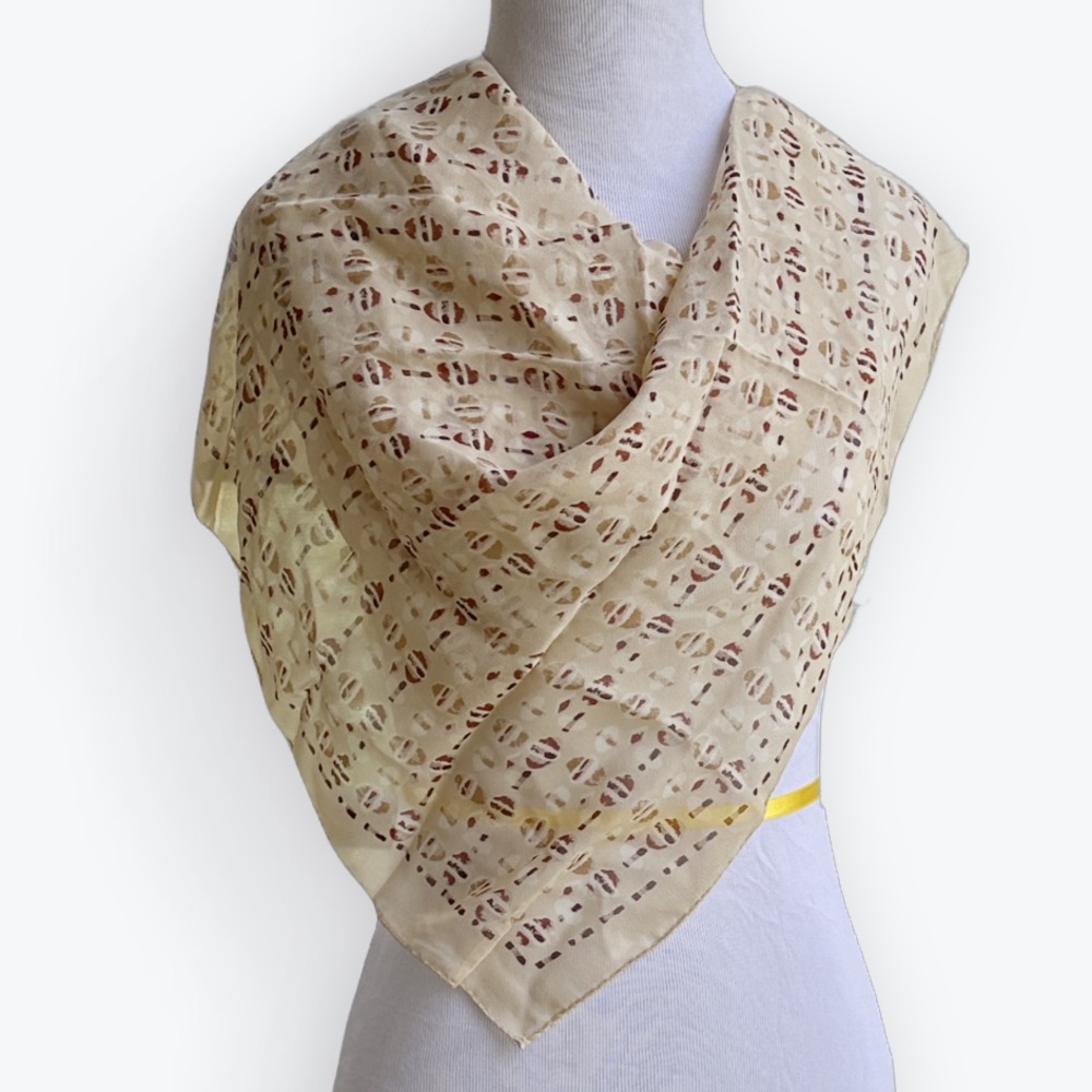 Italian Silk Scarf Square Neutral Cream Tan Cinnamon Timeless Classic Boho Chic